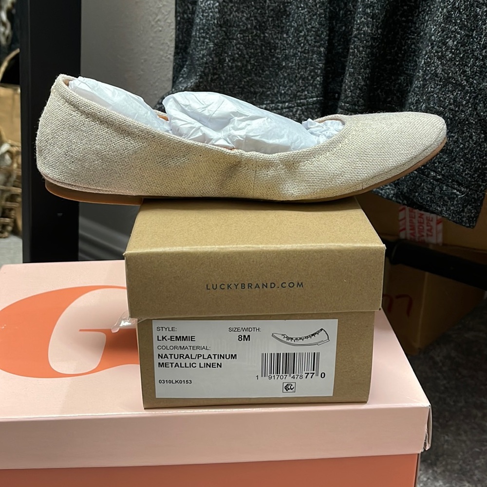 NIB Lucky Brand Emmie ballet natural linen shoes